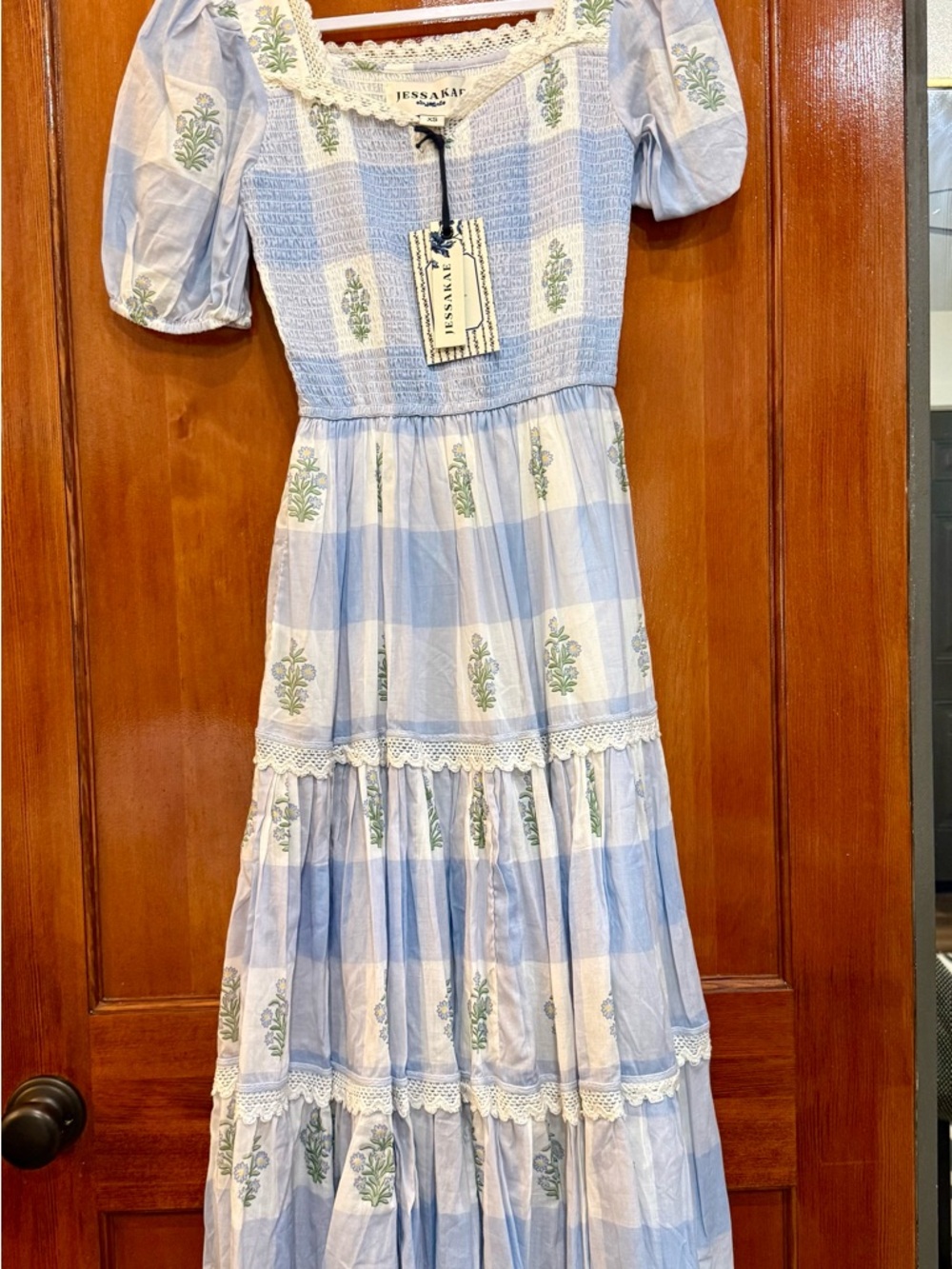 JessaKae Light Blue and White Floral Tiered Maxi Dress